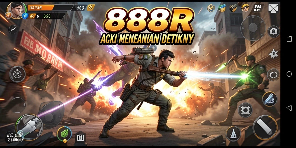 Tampilan gameplay penuh aksi dari 888R yang menegangkan.