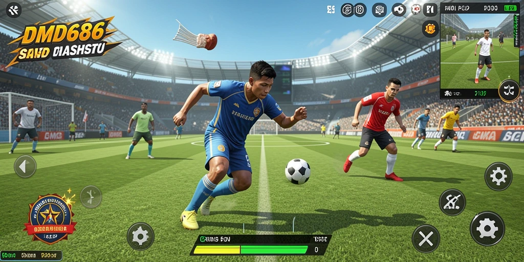Tampilan gameplay mendebarkan dalam DMD686 dengan suasana pertandingan yang nyata.