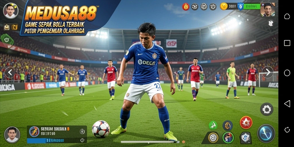 Tampilan utama gameplay MEDUSA88 dengan aksi sepak bola yang mengasyikkan.