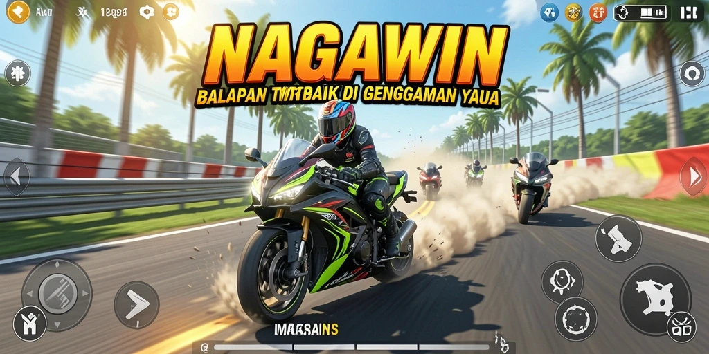 Screenshot gameplay menunjukkan aksi balapan motor yang seru.