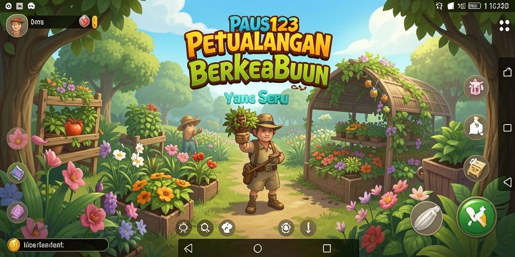 Tampilan gameplay <strong>PAUS123</strong> yang menggambarkan aktivitas bertani dengan interaksi sosial.