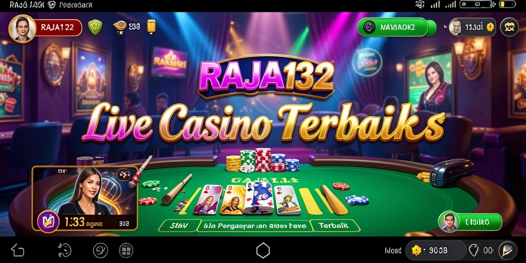 Screenshot gameplay RAJA132 dengan dealer langsung dan suasana kasino.