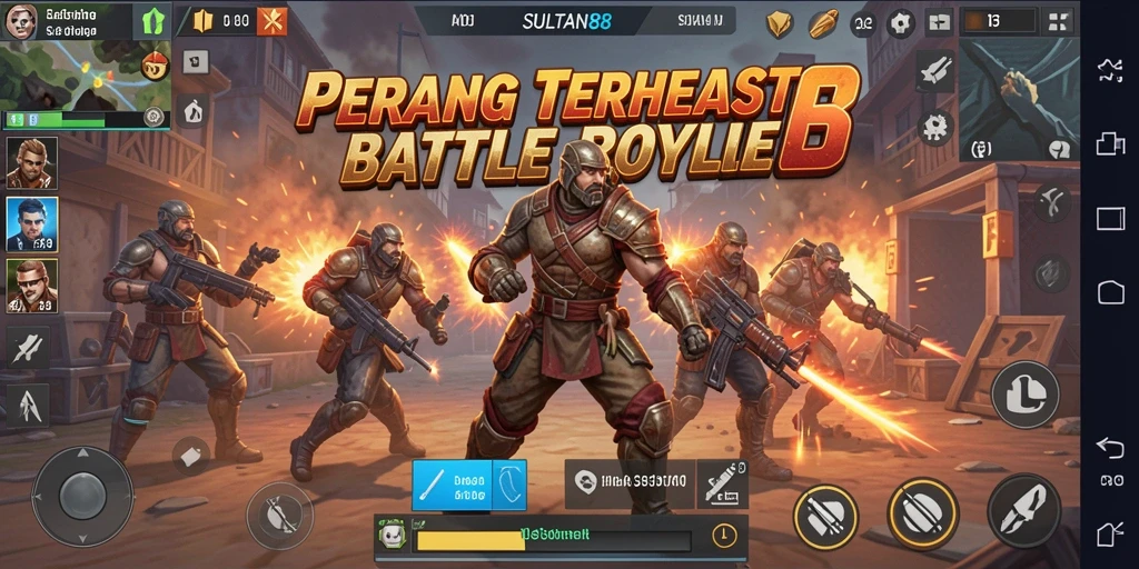Screenshot gameplay <strong>SULTAN88</strong> menampilkan aksi seru di medan perang Battle Royale.