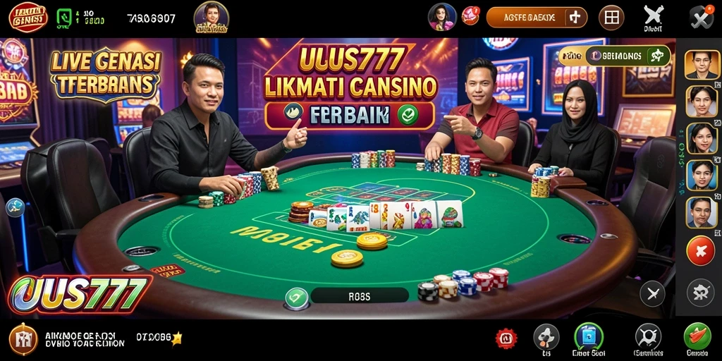 Screenshot UUS777 menampilkan dealer langsung dan pemain yang sedang berinteraksi.
